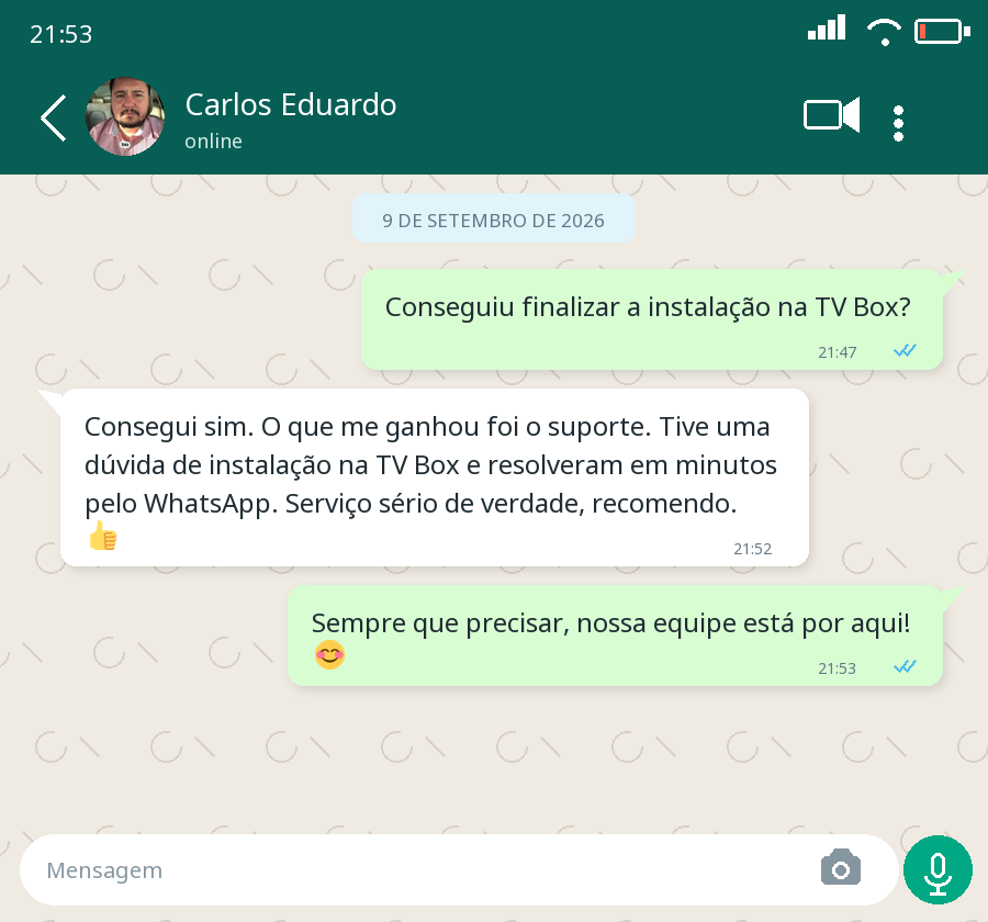 Captura da avaliação de Carlos Eduardo no WhatsApp